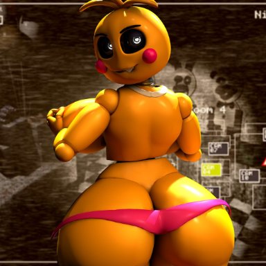 3d, 3d (artwork), 3d model, animatronic, big breasts, c4d max, camera, chica (fnaf), chicken, five nights at freddy's, five nights at freddy's 2, huge ass, thick thighs, thunder thighs, toy chica (fnaf)