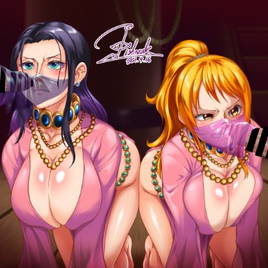 2boys, 2girls, all fours, angry, big breasts, blue eyes, breasts, censor bar, censored, female, fishneak, gerudo, large breasts, long hair, nami