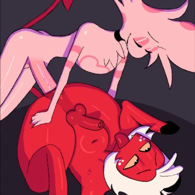 abdominal bulge, anal, angel dust (hazbin hotel), animated, arachnid, arthropod, dracreloaded, duo, from front position, gay, genitals, hazbin hotel, helluva boss, hi res, humanoid