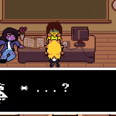 alphys, animated, blowjob, caught, classroom, deer, deltarune, dinosaur, fellatio, female, funny comments, human, interspecies, kris, noelle (deltarune)