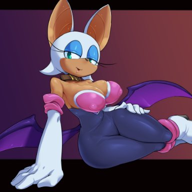 1girls, anthro, big breasts, bodysuit, boots, breasts, collar, eyeshadow, female, gloves, large breasts, nipple bulge, pochincoff, rouge the bat, skin tight