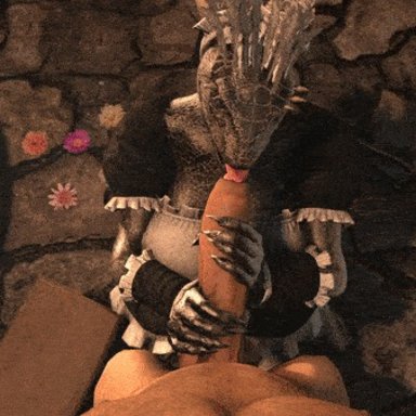 1boy, 1boy1girl, 1futa, 3d, animated, anthro, argonian, big ass, big butt, big penis, buttjob, foreskin, handjob, human, human on anthro