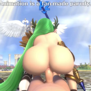 3d, animated, anus, ass, big ass, blender, cum, cum in pussy, cum inside, erection, green hair, hand on butt, jiggle, kid icarus uprising, long hair