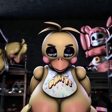 1boy, 1girls, 3d, animated, animatronic, areolae, big breasts, breasts, cum, cum on breasts, ejaculation, ejaculation between breasts, five nights at freddy's, five nights at freddy's 2, huge breasts