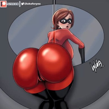 1girls, big ass, big breasts, brown eyes, brown hair, cameltoe, clothed, clothing, dat ass, disney, domino mask, elastigirl, female, female only, helen parr