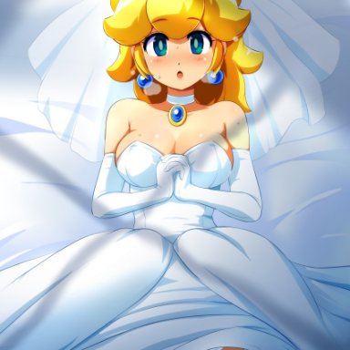 1girls, big breasts, bride, female, female only, konpeto, looking at viewer, mario (series), nintendo, princess peach, super mario odyssey, tagme