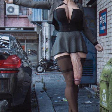 3d, big breasts, big penis, futa only, futanari, hitchhiking, huge breasts, huge cock, jill valentine, resident evil 3, skirt, stevencarson, thighhighs