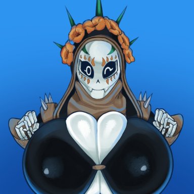 algo original, big breasts, boob window, catrina (fortnite), female, fortnite, skeleton