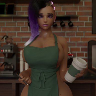 1girls, 3d, absurdres, big breasts, blender, breasts, dark-skinned female, dark skin, female, female only, highres, iced latte with breast milk, justb3d, large breasts, looking at viewer