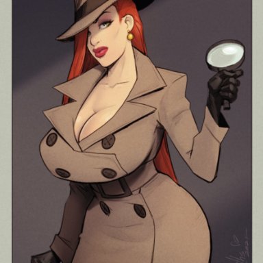 1girls, breasts, busty, cleavage, curvaceous, curvy, detective, detective (cosplay), devil hs, female, female only, huge breasts, jessica rabbit, looking at viewer, red hair