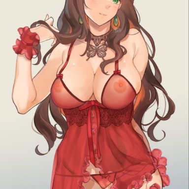 1girls, alternate version available, areolae, bare thighs, breasts, brown hair, cleavage, dorothea arnault, earrings, fire emblem, fire emblem: three houses, green eyes, kh (tanakananataka), large breasts, lingerie