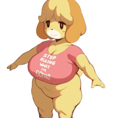 1girls, a-pose, animal crossing, anthro, big breasts, bottomless, breasts, chubby, chubby female, female, forastero, furry, isabelle (animal crossing), large breasts, nintendo