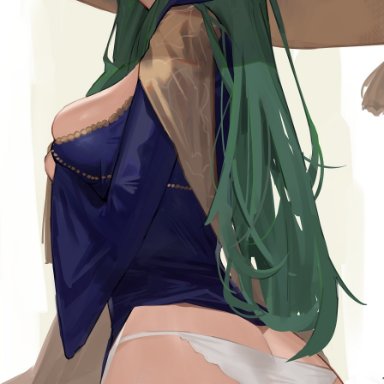 1girls, alternate costume, ass, back, back view, bangs, big ass, big breasts, blue dress, breasts, butt crack, dress, female, fire emblem, fire emblem: three houses