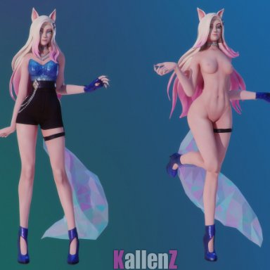 1girls, 3d, ahri, alternate costume, areolae, blender, breasts, female, female only, k/da ahri, k/da series, kallenz, league of legends, nipples, solo