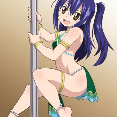 1girls, alternate costume, ankle bracelets, anklet, arabian clothes, bare feet, barefoot, blue hair, brown eyes, dancer outfit, dmayaichi, fairy tail, feet, flat chest, harem outfit