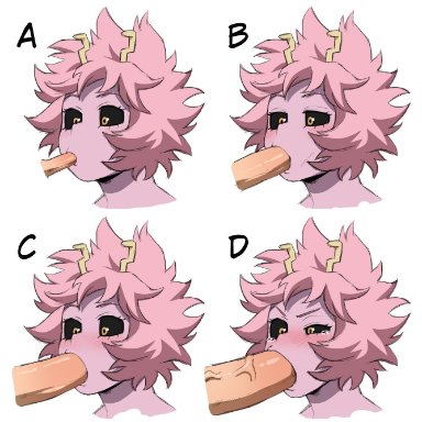 big penis, blush, correct artstyle, fellatio, horns, mina ashido, my hero academia, penis size difference, pink hair, pink skin, shoganight, small penis, small penis adoration, tears, veiny penis