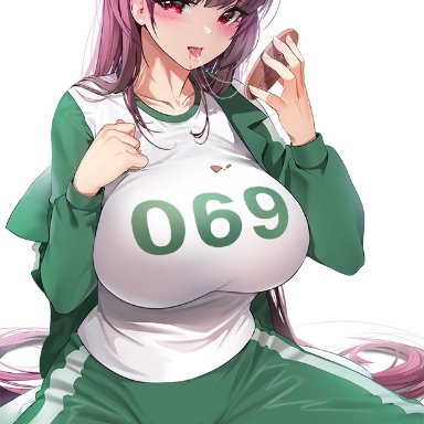 2021, 69 (number), big ass, big breasts, damda, licking, netflix, purple eyes, purple hair, scathach (fate), scathach (fate) (all), sportswear, squid game, tagme, thick thighs