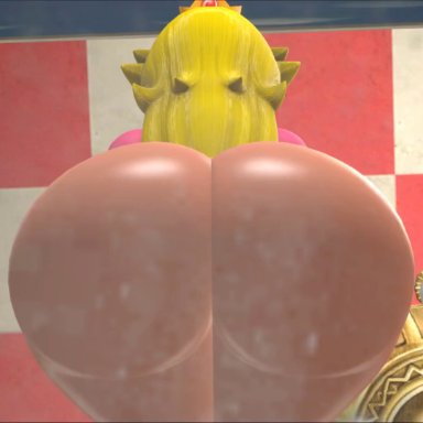 1girls, 3d, against glass, ass, big ass, blonde hair, crown, female, female only, glass, huge ass, jinouga97, light-skinned female, mario (series), nintendo