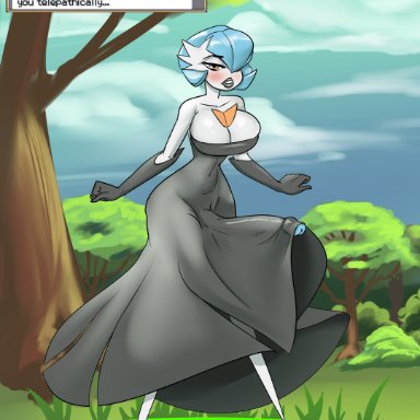 1futa, 2019, big breasts, big penis, black dress, blue hair, breasts, bursting breasts, cleavage, clothed, clothing, detailed background, dress, erect penis, erection