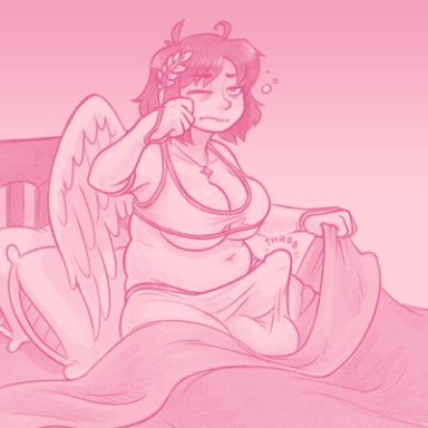 1futa, angel, angel wings, balls, balls under clothes, bed, big balls, big breasts, big penis, breasts, chubby, chubby futanari, cleavage, clothed, clothing