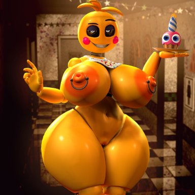 big breasts, breasts, c4d max, erect nipples, female, female only, five nights at freddy's, five nights at freddy's 2, huge breasts, large breasts, looking at viewer, lovetaste chica, nipples, sex toy, thick thighs