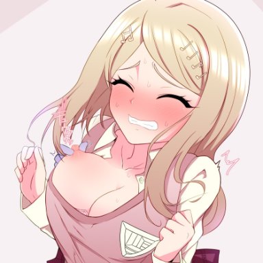 1girls, 2021, akamatsu kaede, blonde hair, breast grope, danganronpa, danganronpa v3, digital drawing (artwork), drawing, exposed breasts, exposed nipples, female focus, femsub, from behind, groping from behind