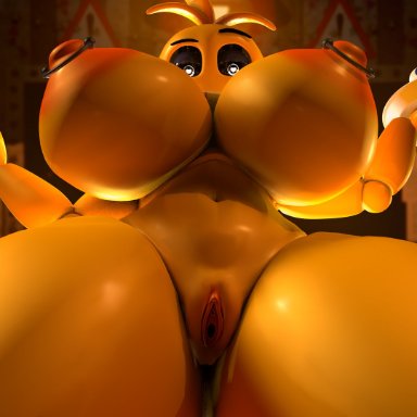 big breasts, c4d max, five nights at freddy's, five nights at freddy's 2, looking at viewer, lovetaste chica, pussy, toy chica (fnaf), toy chica (love taste), yellow body