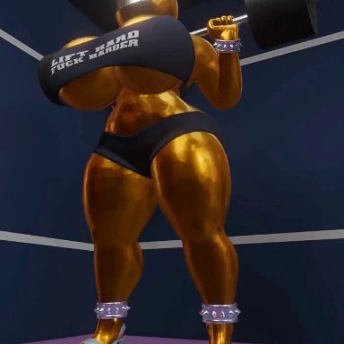 animated, chain chomp, exercise, high heels, huge breasts, no sound, squatting, thick thighs, video, weightlifting, wyerframez