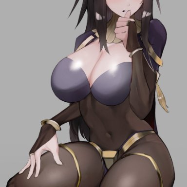 1girls, absurdres, bangs, black hair, bodystocking, bracelet, breasts, cape, circlet, cleavage, clenched teeth, covered navel, female, fire emblem, fire emblem: awakening