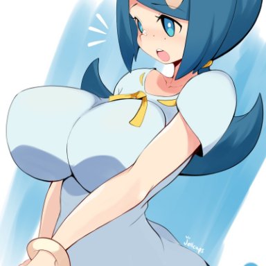 1girls, big breasts, blue eyes, blue hair, breasts, huge breasts, jellcaps, lana's mother (pokemon), large breasts, long hair, mature female, milf, nintendo, pokemon, pokemon sm