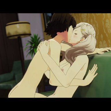 2girls, all fours, animated, ann takamaki, bouncing breasts, breasts, bunnxarts, female, female only, fingering, kissing, lesbian, makoto niijima, no sound, nude