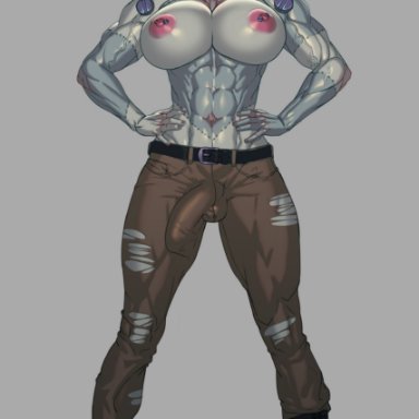 1futa, abs, areolae, belt, big breasts, big penis, breasts, bulge, clothed, clothing, collar, dmitrys, frankenstein, futa only, futanari