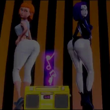 2girls, 3d, aged up, animated, ass, ass shake, ben 10, big ass, bouncing ass, cartoon network, crossover, dat ass, dc, dc comics, female