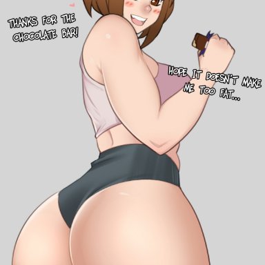 1girls, ass, big ass, breasts, female, female only, foxicube, looking at viewer, looking back, my hero academia, ochako uraraka, solo