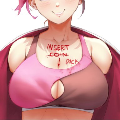 1girls, big breasts, blush, blushing at viewer, body writing, breasts, female, female only, front view, light-skinned female, light skin, lulewd chan, lulu-chan92, multicolored hair, neo (rwby)