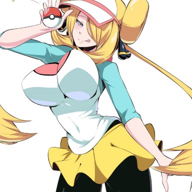 1girls, blonde hair, blue eyes, breasts, cosplay, cynthia (pokemon), nintendo, pokemon, rosa (pokemon) (cosplay), thick thighs