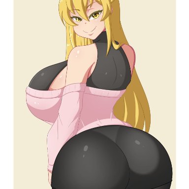 1girls, 2021, artist signature, ass, blonde hair, breasts, commission, fake face, female, female focus, female only, gold eyes, hi res, huge ass, huge breasts