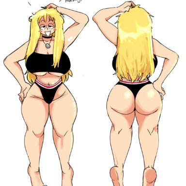 1girls, 2021, ass, ass focus, ass view, back view, barefoot, big ass, big breasts, big hips, big thighs, blonde hair, blonde hair, bottomwear, breasts