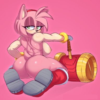 <3 eyes, accessory, amy rose, anthro, areola, ass, ass, big ass, big breasts, big butt, blush, boots, bracelet, breasts, clothing