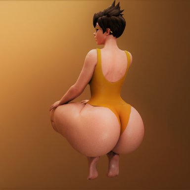 1girls, 3d, 3d (artwork), amber eyes, artist glitch02, big ass, big butt, blender, blizzard entertainment, brown hair, butt, glasses, gold glasses, huge ass, looking back