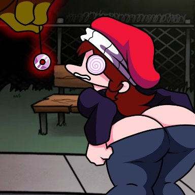 1girl, 1girls, ass, auburn hair, background, big ass, demon, demon girl, female, female only, fnf, friday night funkin, girlfriend (friday night funkin), hat, hypno