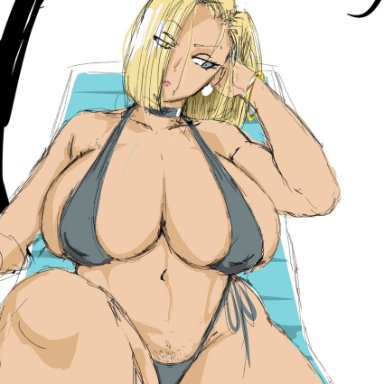 1girls, alternate version available, android 18, blonde hair, blue eyes, busty, cameltoe, cleavage, curvy, dragon ball, erect nipples, female, huge areolae, huge ass, huge breasts