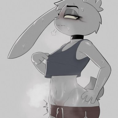 1boy, anthro, bulge, bunny, bunny ears, bunny tail, collar, eyelashes, eyeshadow, femboy, feminine male, fur, furry, gay, girly