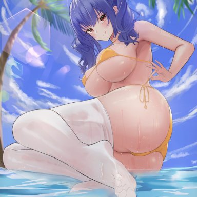 1girls, 2021, ass, azur lane, big ass, bikini, bikini bottom, bikini top, blue hair, breasts, covered nipples, eyebrows, female, female focus, female only