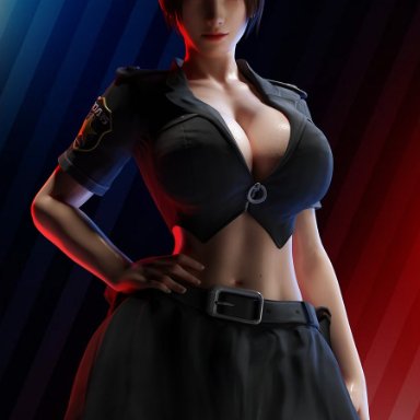 3d, akiyamaryo, busty, fatal fury, hourglass figure, king of fighters, mai shiranui, police, police hat, police officer, police uniform, policewoman, skimpy, skimpy clothes, snk