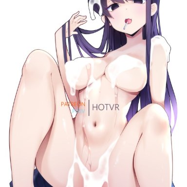 1girls, animal ears, big breasts, black hair, breasts, convenient censoring, eye contact, female, hotvr, komi-san wa komyushou desu, komi shouko, long hair, looking at viewer, solo, spread legs