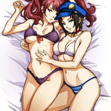 2girls, bikini, bikini bottom, bikini top, bottomwear, clothing, human, kujikawa rise, marie (persona 4), minacream, persona, persona 4, persona 4 the golden, swimsuit, swimwear