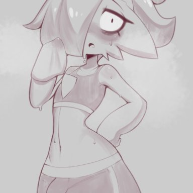 1boy, anthro, blush, bulge, doodle, eye contact, femboy, frowntown, gardevoir, leggings, looking at viewer, male, nintendo, original character, penis bulge