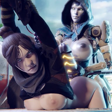 1futa, 1girls, 3d, apex legends, areolae, ash (titanfall), big breasts, blender, breasts, female, futanari, huge cock, large breasts, nipples, penis