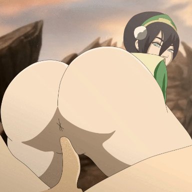 1boy, 1boy1girl, 1girls, animated, anus, artist name, ass, avatar the last airbender, big ass, black hair, blind, blind girl, bottomless, bouncing, bouncing ass